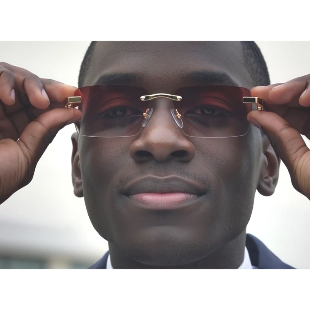 Rimless Sunglasses Pink Lens Wood Arms Gold Accents Men's Classic Retro Gafas